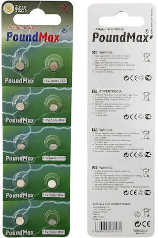 Poundmax 20 Adet Ag0 Lr521,lr63,379 1.5v Alkalin Düğme Pil