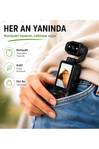 Blc Mini Wifi Vlog Kamera Akıllı Cep Kamerası 180 Dönebilen Lens 1080p Full Hd Kamera 1.9'' Ekran Mp3 Çalar 2000mah Batarya Taşınabilir Klipsli Mini Video Aksiyon Kamera