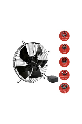 Dündar 45 cm FT 45 300 watt 5500 m3/h 1400 DD 380/400 volt Trifaze Aksiyal Tip Emiş Soğutma Fanı