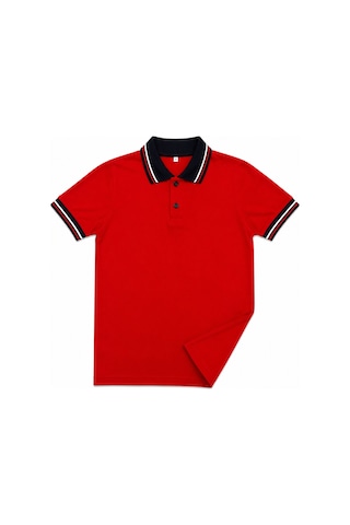 Kısmetsepeti Çocuk Pamuklu Yumuşak Dokulu Lacivert Polo Yaka Kırmızı Okul Tshirt Kırmızı - Lacivert