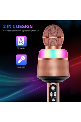 Xindoker Kablosuz Led Işıklı Şarkı Mikrofonu & Bluetooth Hoparlör - Tf Kart Desteği