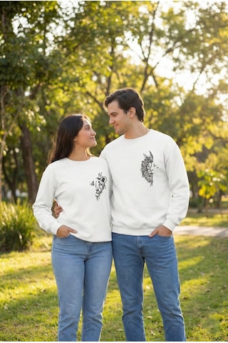 Velmora Fashion Günü Özel Bisiklet Yaka Baskılı Oversize Sweatshirt - Beyaz