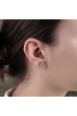 Tesbihane Zirkon Taşlı Kare Tasarım 925 Ayar Gümüş Küpe