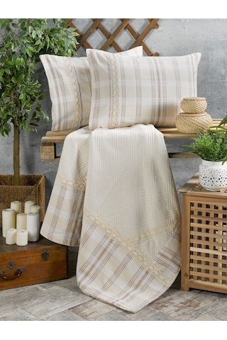 Buldan Işi Otantik Gipürlü Çift Kişilik Kutulu Pike Takım