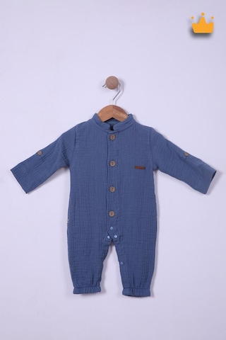 Babyhola Kız Erkek Bebek Tulum Pamuk Müslin Katlanabilir Kollu Çıtçıtlı 22401 Lacivert