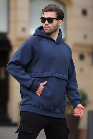 Madmext Lacivert Kapüşonlu Cep Detaylı Erkek Sweatshirt 7092 Lacivert