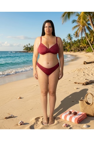 Büyük Beden Kaplı Toparlayıcısiyah Bikini Takım Bordo