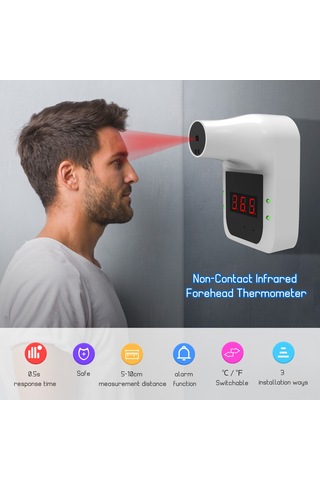 Teltree Duvar Montajlı Kontaktsız Enerjili İnfrkırmızı Sıcaklık Ölçer - Otomatik Alarm, 0.5 Sn Hızlı Ölçüm, Ofis/metro/mağaza Uygun Pil Dahil Değil