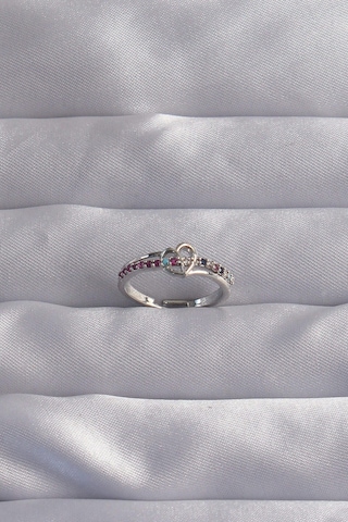 Pirinç Gümüş Renk Renkli Zirkon Taşlı Ayarlamalı Yüzük - Lisinya - 9085505204604sp Gümüş