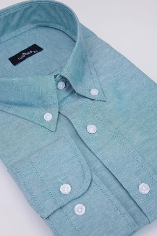 Tudors Büyük Beden Oxford Doku Yaka Düğmeli Cepli Nakışlı Petrol Erkek Gömlek-30425-petrol Petrol