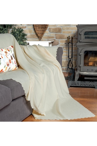 Mikrofiber Şönil Fitilli Minimalist Koltuk Örtüsü -175x350 Cm Xlarge, Çift Taraflı, Kaymaz, Terletmez Ekru Ekru