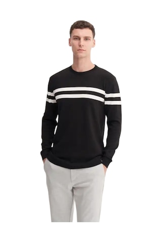 Cazador Slim Fit Viskon Kumaş Basic İki Çizgili Bisiklet Yaka Kazak Siyah