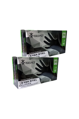Siyah Nitril Pudrasız Eldiven M Beden İkili Paket 200 Adet