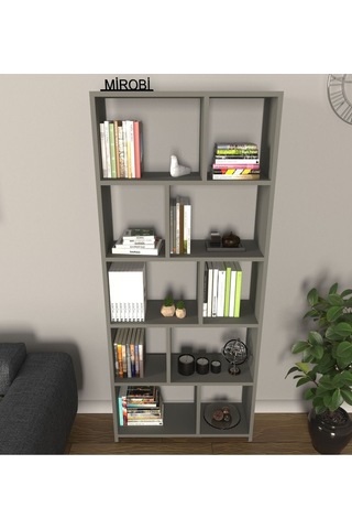 Cordoba 5 Raflı 10 Bölmeli Kitaplık Dekoratif Modern Kitaplık Antrasit