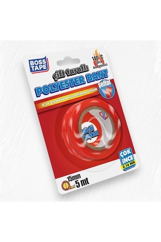Boss Tape Çift Taraflı Polyester Bant 15mm-5mt 140 C Isıya Dayanıklı