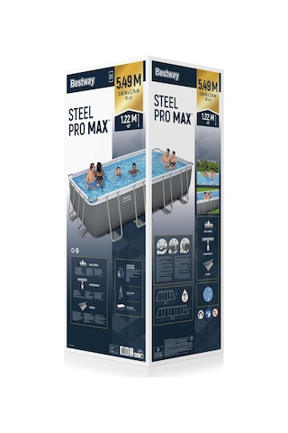 Bestway Steel Pro Max Gölgelikli Prefabrik Dikdörtgen Havuz Seti 5,49 M X 2,74 M X 1,22 M 56465 Bw590