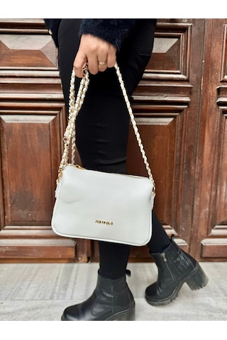 Just Polo Kadın Zincir Askılı Günlük Ve Özel Kullanıma Uygun Şık Tasarımlı Omuz & Çapraz Çanta Shoulder Bag Beyaz