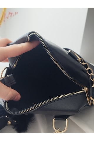 Vivazzaluxe Mini Boy Deri Puf Charm Detaylı El Omuz Ve Çapraz Çanta Siyah