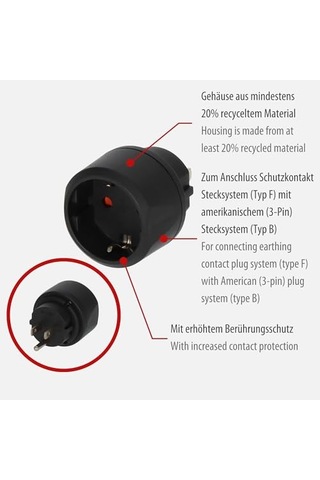 Brennenstuhl Seyahat Fişi/seyahat Adaptörü Seyahat Priz Adaptörü: Abd Priz Ve Euro Fiş 15 Am Maks. 1875 W, Siyah