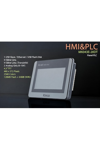 Kinco Mk043e-20dt Hmı Plc 4.3 Dokunmatik Ekran, 20 I/o, Iot Destekli Besleme Voltajı-24V Ac- Dc