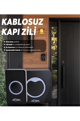 Kablosuz Su Geçirmez Kapı Zili Siyah