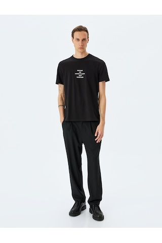Koton Regular Fit Pamuklu Kısa Kollu Slogan İşlemeli Bisiklet Yaka Tişört Siyah 5sam10145hk Siyah