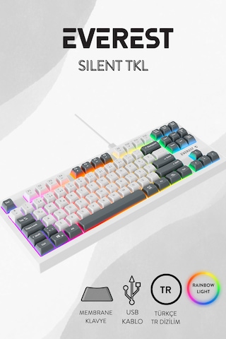 Everest Kb-98 Sılent Tkl Beyaz/gri Mavi Rainbow Q Membrane Klavye