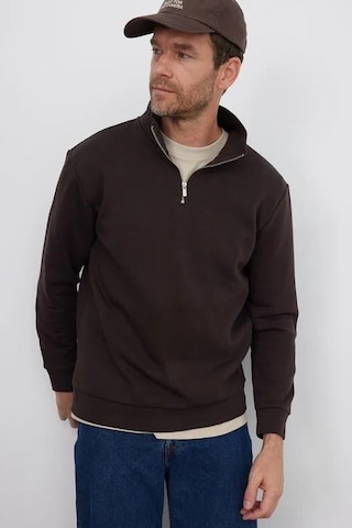 Tudors Unisex 3'lü Paket Kahverengi-yeşil-ekru Relax Fit Pamuklu Yarım Fermuarlı Dik Yaka Sweatshirt-42007 Multi