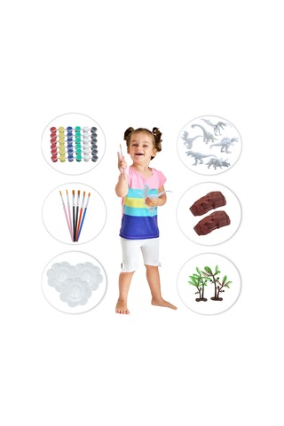 Symbee 6 Adet Pvc Dinozor, 36 Renkli Boya, 6 Fırça İle El Yapımı Boyama Seti - Çocuklar İçin Sanatsal Çalışma Ve Hayal Gücü Geliştirici