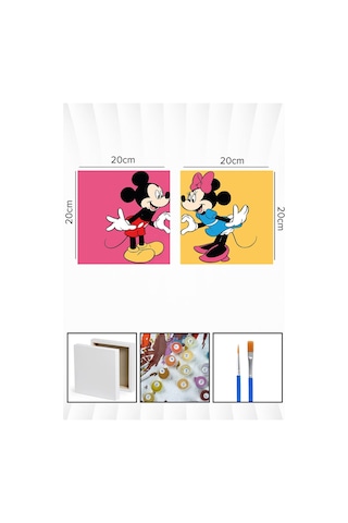 Sayılarla Boyama 20x20 Cm İkili Tuval Seti Fırça Boya Dahil - Mickey Çift Sevgiliye Hediye