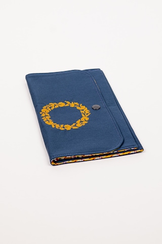 Fabric Craft Bag Kadın Cüzdan Nakışlı Kumaş Çıtçıtlı İki Bölmeli 22x13 Cm Lacivert - Sarı