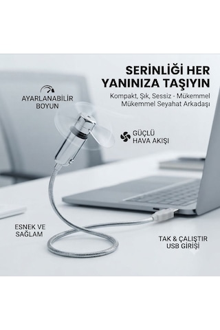 Usb Led Işıklı Mini Vantilatör Esnek Metal Gövde Masa Fanı Laptop, Powerbank Ve Adaptör Uyumlu-sl-uf02 Gri