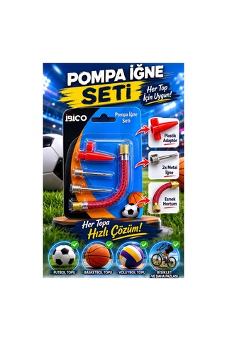 Pompa İğne Seti 3 Parça Top Şişirme İğnesi Adaptör Ve Esnek Hortum Seti