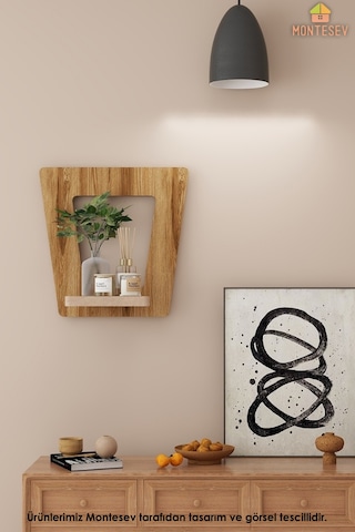 Ahşap Dekoratif Duvar Rafı 2 Li / 3 Lü Set Mtsv - 541 Kahverengi