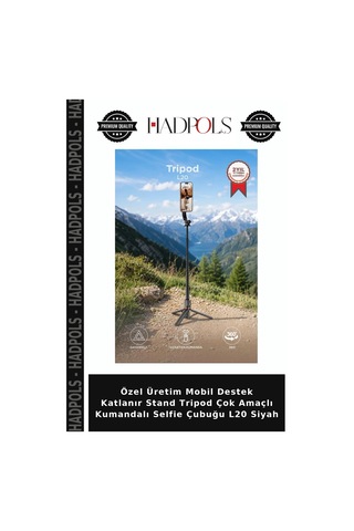Özel Üretim Mobil Destek Katlanır Stand Tripod Çok Amaçlı Kumandalı Selfie Çubuğu L20 Siyah