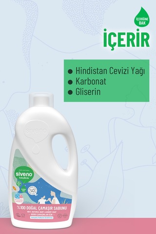Siveno %100 Doğal Bebek Çamaşır Sabunu Kendinden Yumuşatıcılı Bitkisel Deterjan Vegan 1000 Ml