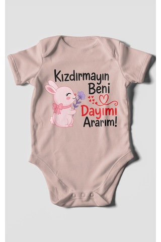 Morivokids Kızdırmayın Beni Dayımı Ararım Kısa Kollu Bebek Body %100 Pamuk Zbn165-kk Pastel Pembe