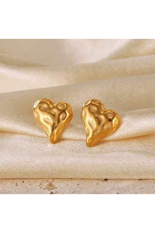 Sones Opk Ge937 1 Çift Paslanmaz Çelik Kalp Düzensiz Küpe Altın