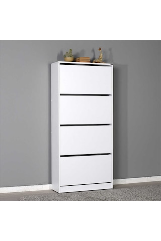 Flat Duo 4 Katlı Geniş Ayakkabılık Dolabı - Beyaz