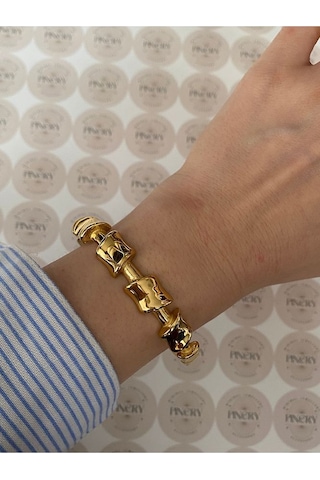 Pinery Jewels Kesme Gold Modern Paslanmaz Çelik Kelepçe Bileklik -günlük Ve Öze Altın