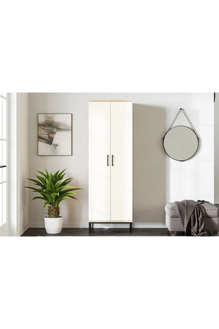 Fibona Modern 2 Kapaklı Çok Amaçlı Antre Dolabı - Metal Ayaklı Ayakkabılık Atlantik Çam - Beyaz