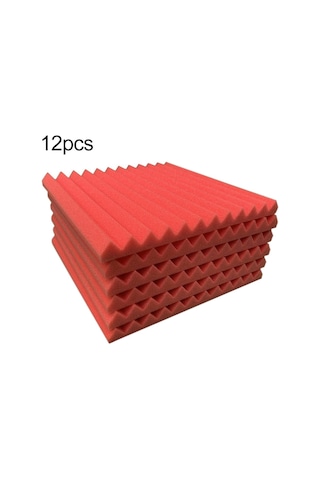 Sones 12 Adet / Paket 30x30x2.5cm Üçgen Oluk Stili Kayıt Stüdyosu Davul Video Odası Ses Yalıtım Levhası Susturucu Pamuk Kırmızı