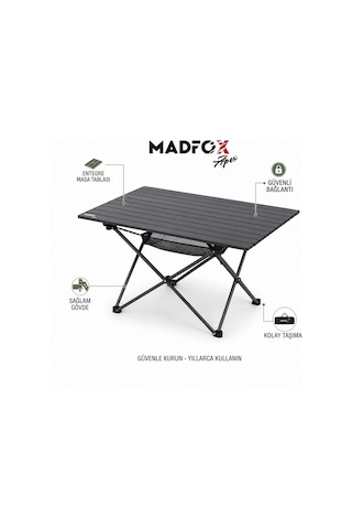 Madfox Apex Katlanabilir Alüminyum Kamp Masası 3 Kişilik Siyah