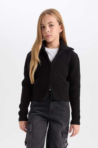 DeFacto Kız Çocuk Basic Düz Dik Yaka Fermuarlı Siyah Triko Hırka C9557A824WNBK27 Siyah