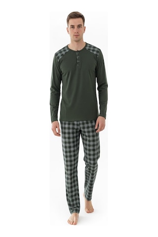 Erkek İnterlok Rahat Kalıp Sıfır Yaka Pamuk Pijama Takımı 6779 Haki