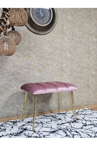 Zafir Metal Gold Tel Ayaklı 60 Cm Puf Bench - Puf - Bench - Oturak - Mutfak Oturağı - Antre Oturağı Pembe