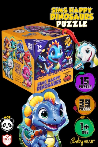Sims Puzzle Bebekler İçin İlk Puzzle Yapboz Baby Dinozor - 1 Yaş Üstü Montessori Eğitici Oyuncak Dinozorlar