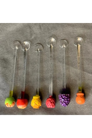 Uretti - Pınar 2572 - El Yapımı Özel Tasarım 6'lı Set Cam Çay Kaşığı Şeffaf