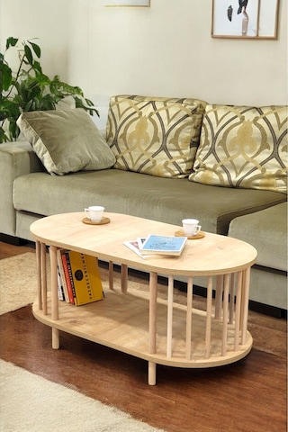 Orta Sehpa Ahşap Ayaklı Sehpa İki Raflı Sehpa Dekoratif Sehpa Gazetelikli Safir Meşe