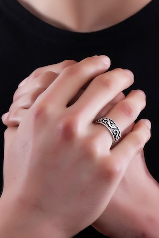 Erkek Antik Gümüş Kaplama Ejderha Baskılı Yüzük Çok Renkli